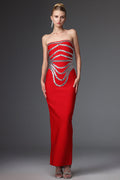 Zaria Red Strapless Crystal-Embellished Gown