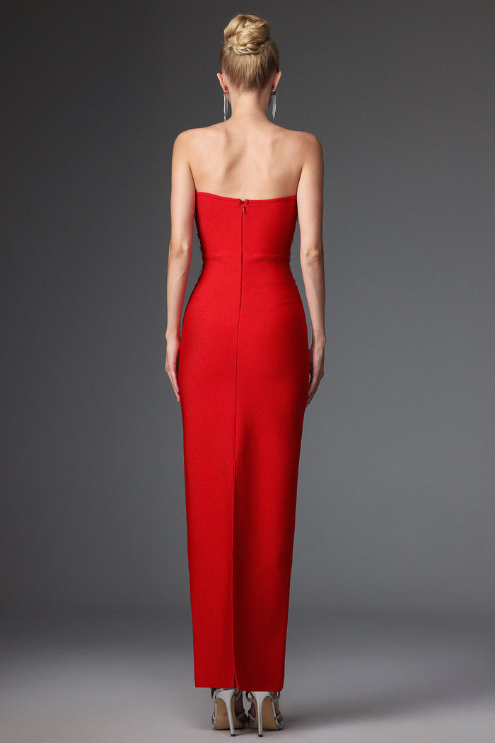Zaria Red Strapless Crystal-Embellished Gown