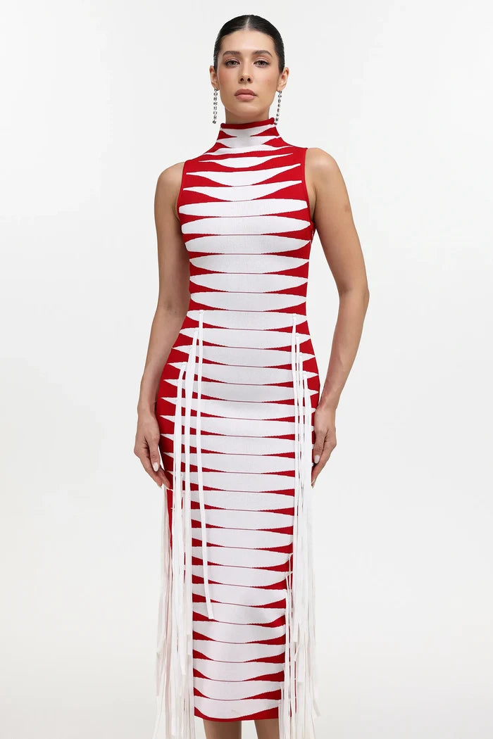 Zendaya Red & White Midi Dress