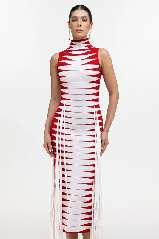 Zendaya Red & White Midi Dress