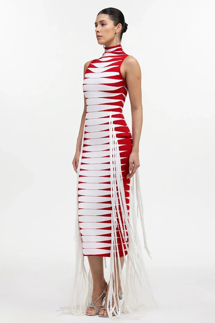 Zendaya Red & White Midi Dress